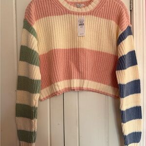 American Eagle Outfitters Pink, Green, Cream, and Blue Striped Sweater